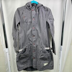 DIESEL Women Gray Hooded Utility Jacket Anorak Parka Cotton Size M Y2K Military